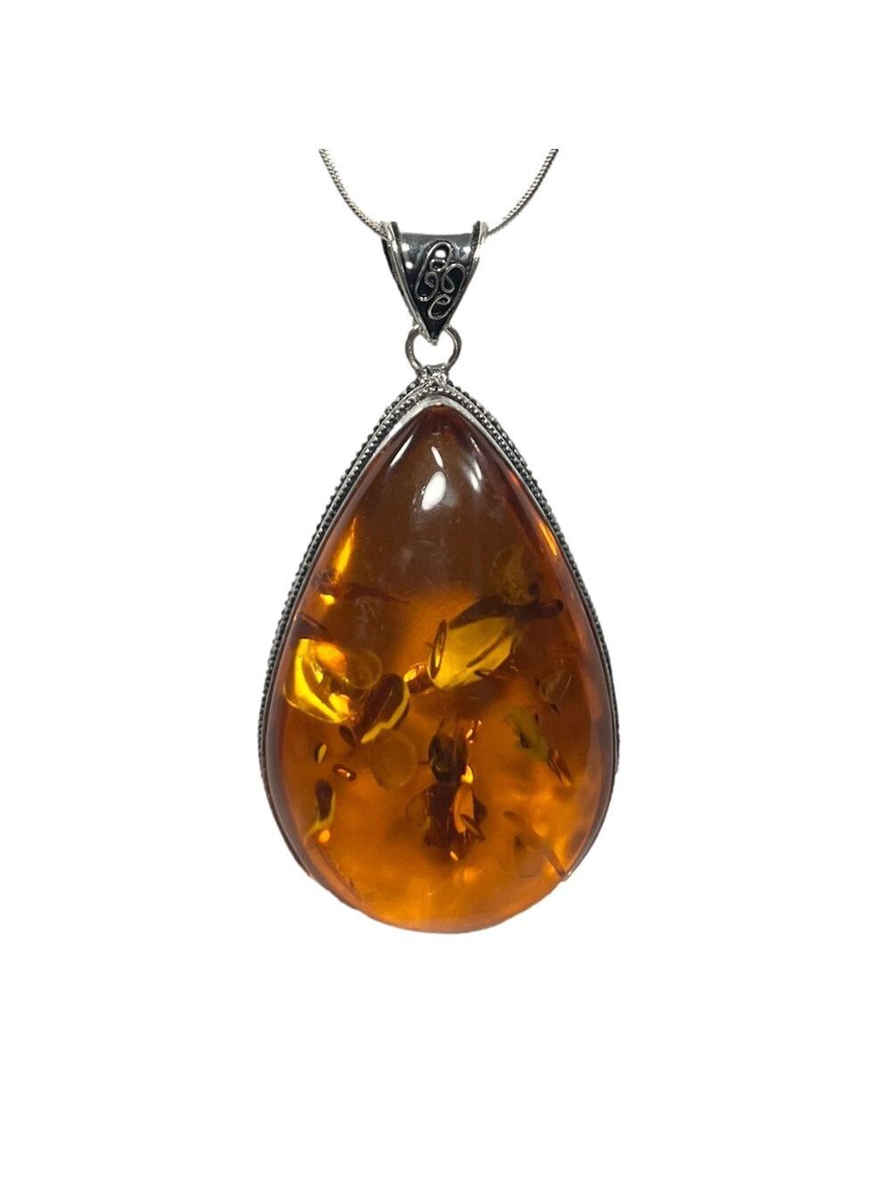 Amber 925 Pear Shape Synthetic Stone Pendant